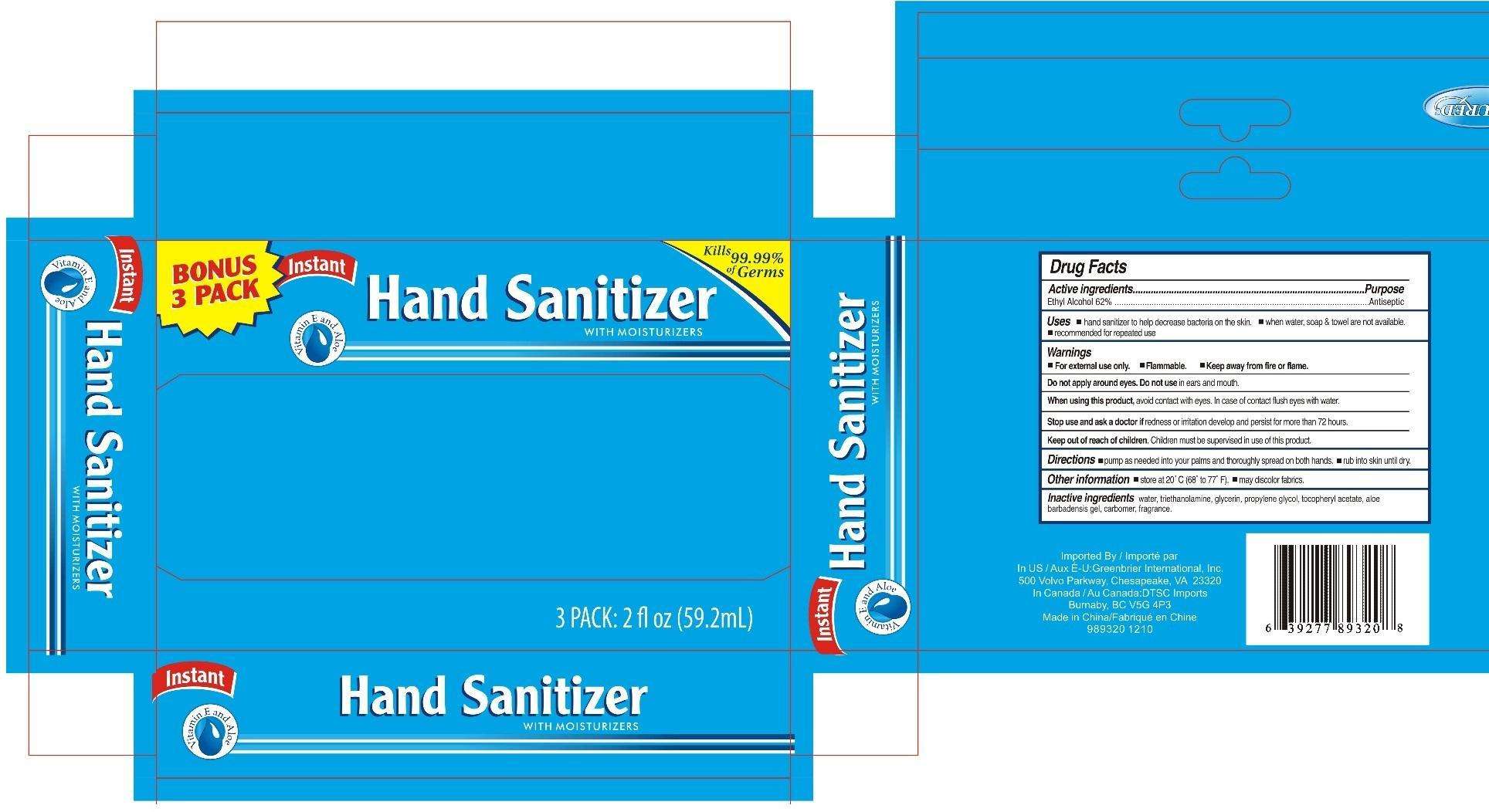 3 Pack Instant Hand Sanitizer with moisturizers
